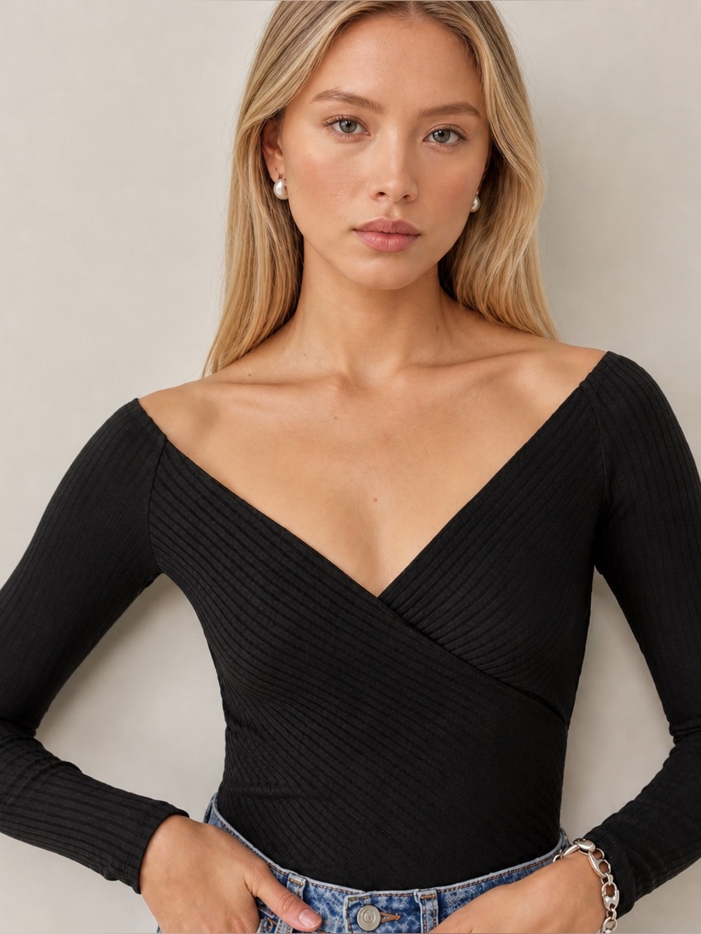 Reformation Minnie Layered Stretch Ribbed Top Slim Fitting Black size‎ XS